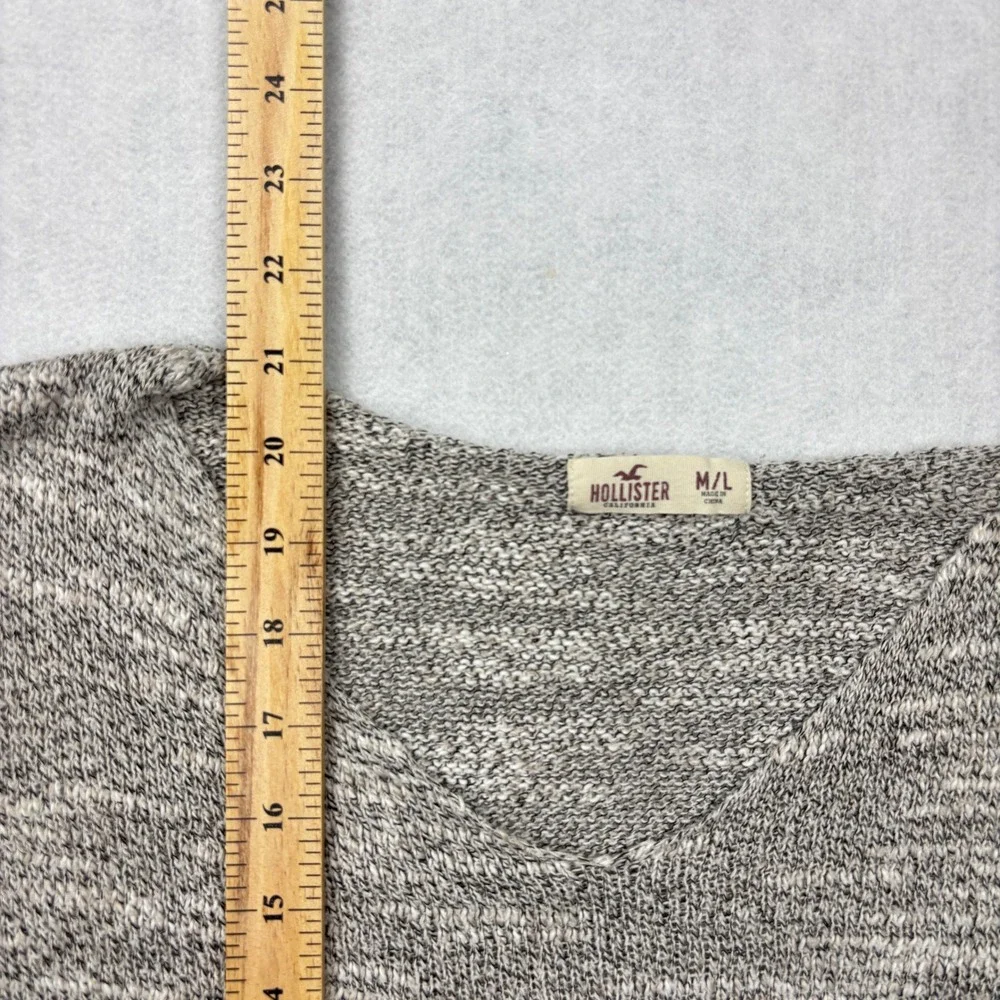 Hollister Womens Marled V-Neck Knit Sweater Grey White Space Dye M/L 3R2897
